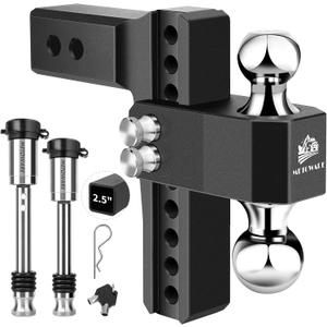 METOWARE Adjustable Trailer Hitch - Aluminum Tow Hitch Fits 2.5-Inch Receiver - Heavy Duty Drop Hitch with 8-Inch Drop/Rise for Truck (18,000 LBS GTW), Double Stainless Steel Locks & Hitch Pin (Black)