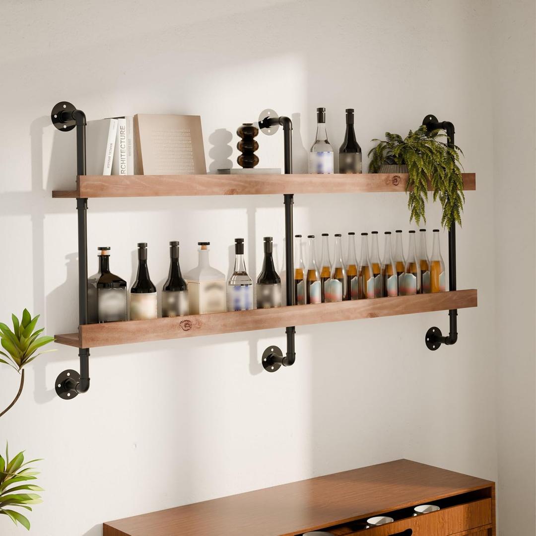 Bar Shelves, Wall Mounted Wine Rack, Weathered Brown, 60 Inch