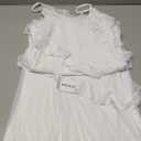 HOCILLE Women's Sexy V Neck Backless Bodycon Spaghetti Strap Elegant Ruffle Maxi Cocktail Party Dresses (Medium, White)