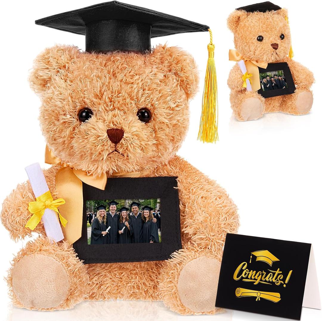 Soulchen 7 Inches Graduation Teddy Bear 2026 Bachelors Gown Plush Bear with Picture Frame Congrats Card Graduate Stuffed Animal Gifts Set for College Grad Preschool Kindergarten(Black)