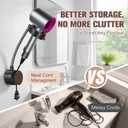 SEANCHEER Hands Free Hair Dryer Holder Wall Mount, 360 Rotating Adjustable Height Suction Cup Blow Dryer Holder, No Drill Installation, Damage-Free Wall, with Cord Storage for Most Hair Dryers