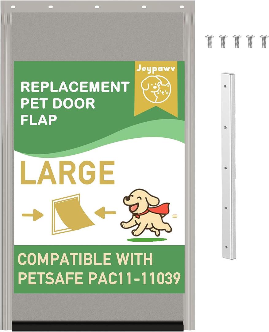 Large Dog Door Replacement Flaps with Metal Replacement Bracket and Screws, Compatible with Petsafe Freedom Doggie Doors Replacement Flaps PAC11-11039 10 1/8" X 16 7/8", Flexible (Smoky Translucent)