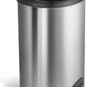 NINESTARS TTT-50-19 Automatic Tap Sensor Trash Can, 13 Gal 50L, Stainless Steel Base (D Shape, Black Lid)