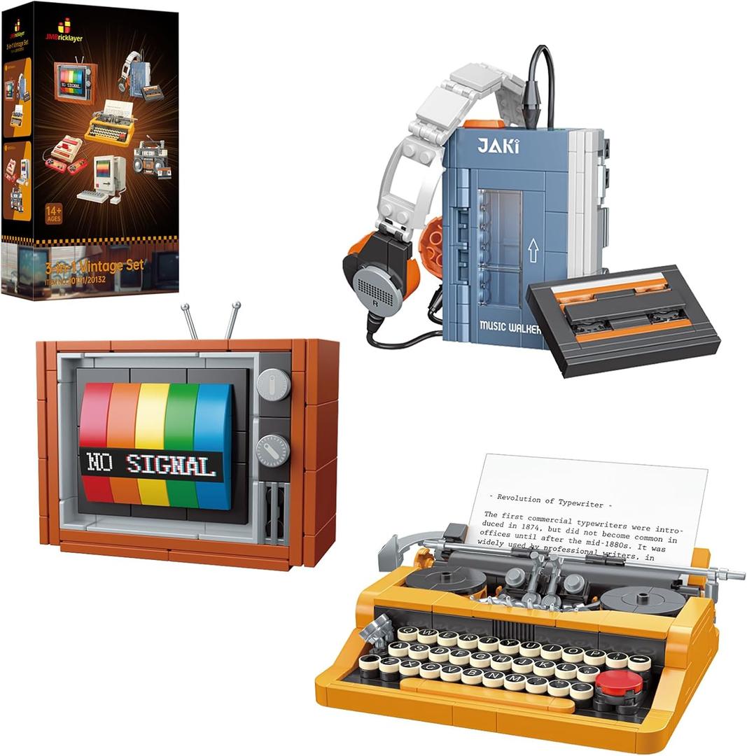 JMBricklayer Typewriter Walkman Television Building Toys 20131, Collectible Vintage Display Model Office Room Decor, Creative Hobbies Activity, Unique Gift Ideas for Adults Teens Kids(660 Pieces)