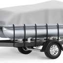 Pontoon Boat Cover 19-21 ft, 1200D Heavy Duty Waterproof Trailerable Cover for Pontoon Boats Up to 8.5 ft Beam, 14 Straps, Elastic Hem &Outboard Motor Cover, Gray