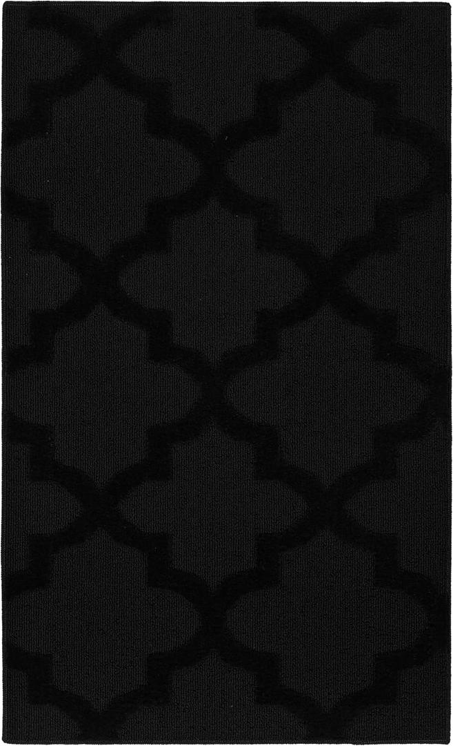 Garland Rug Quatro Black 6' x 9' Cut-Loop Trellis Area Rug –Soft, Comfortable, Stylish & Budget-Friendly Rug in a Beautiful Solid Black