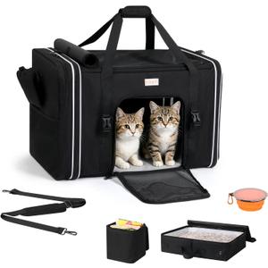 24x17x17 Extra-Large pet Carrier with Litter Box,for car Travel
for 2 Cats /1 Large cat,Kennel for Medium Dog,Long Road Trip Transport cage,portable,leakproof,zipper lock,good Visibility