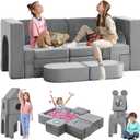 22Pcs Modular Play Couch, Floor Sofa 1000+DIY Creativing Playroom Furniture, Convertible Foam and Floor Cushion for Boys and Girls, Grey Black