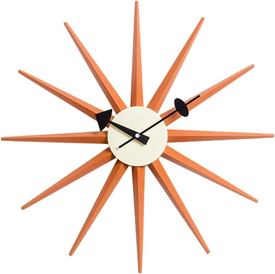 SHISEDECO Modern Mid Century Retro Silent Wood Wall Sunburst Clock Orange, Large