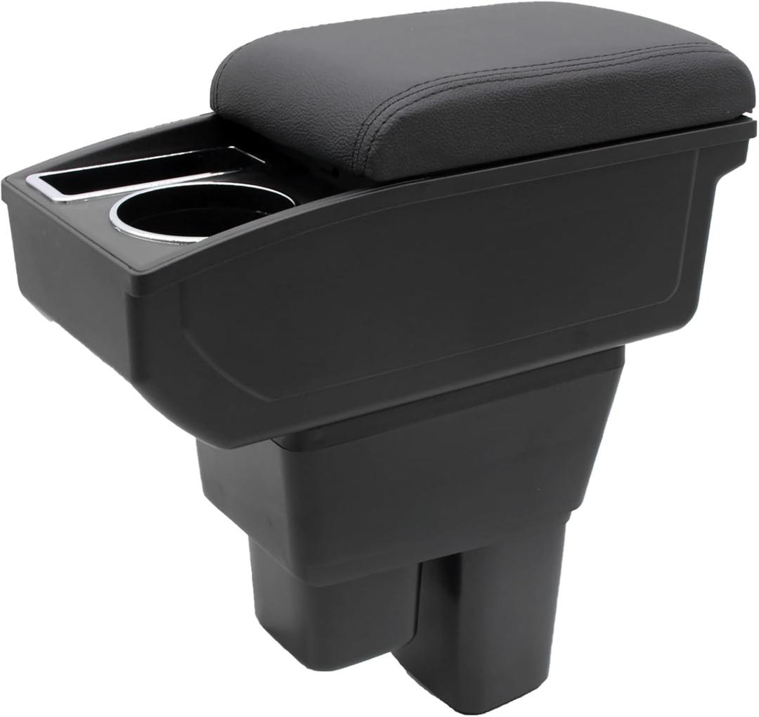 Car Armrest Box for Honda Fit Jazz Hatchback 2009-2013 Accessories Center Console Leather Arm Rest Double-Layer Storage Space with Cup Holder (Black Thread)