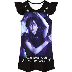 Girls Casual Dress Kids Dark Princess Dancing Queen Patterned Birthday Party Outfits, Small