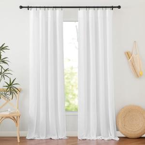 RYB HOME White Thick Linen Curtains 108 inches Long, Thick Flax Semi Sheer Living Room Curtain Privacy Protect Ceiling Drapes Light Filtering Floor Sweeping Backdrop, W 52 x L 108 inch, 2 Pack