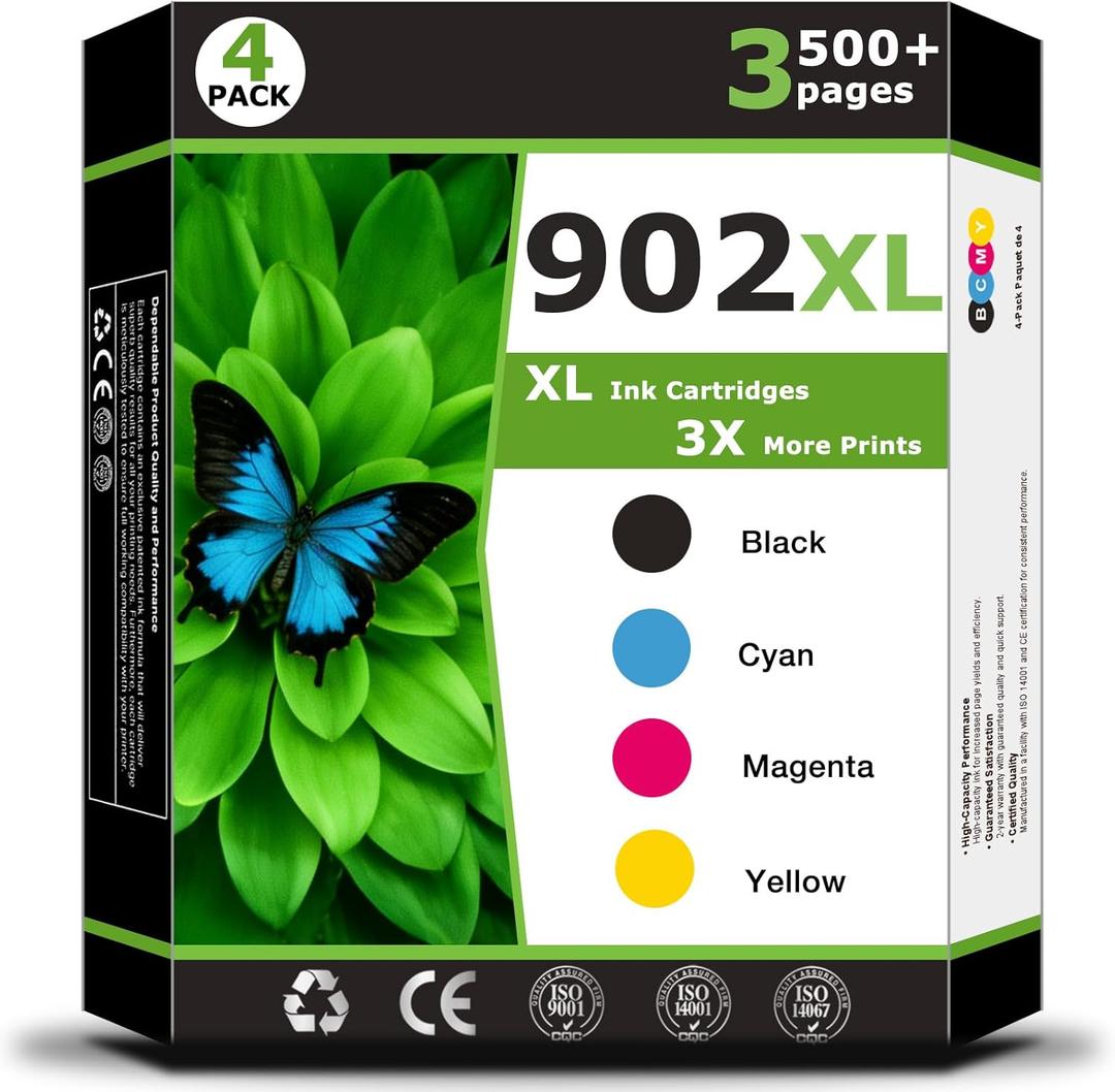 902XL Ink Cartridges Compatible for HP 902 XL for HP902 Printer Ink 902 xl 902 ink Cartridges combo Work with OfficeJet Pro 6950 6954 6958 6961 6962 6966 6960 6968 6970 6975 6978 6979 Printer(4 Pack)