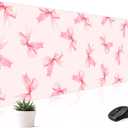 Mousepad Desk Mat Gaming Large Keyboard Cute Office Desktop Computer Laptop XXL Long Big Kawaii Aesthetic Girly Pretty Design Women Girl Gamer Oversized Wide 30x12'' Mousepad, Pink Bow