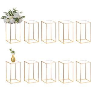 10 Pcs Gold Vase Metal Column Stand Road Lead Geometric Centerpiece Vase for Tables, 15.75in Floor Vases Decorative Tall Flower Rack for Home Event Party Wedding Decorations for Reception