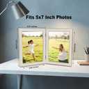 5x7 Double Picture Frame with White Enamel Finish, Gold Edge Metal Hinged Photo Frames, Real Glass Front Velvet Back, Display for Wall and Tabletop, Ideal for Wedding Couple Family Photos