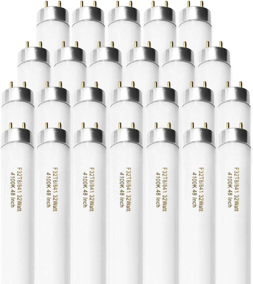 25 Pack F32T8/841 Fluorescent Tube 48 Inch, T8 Fluorescent Light Bulb 4 Foot 32 Watt 4100K Cool White 2600 Lumens G13 Base
