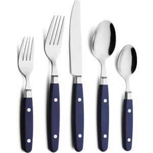ANNOVA Silverware Set, Retro/Rivet Colorful Stainless Steel Tableware Kitchen Flatware Set Utensils, Includes Dinner Knives, Forks, Spoons, Salad Forks & Dessert Spoons (Navy Blue, 20 Pieces)