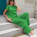 Women Knit 2 Piece Sweater Sets Pullover Tops High Waist Wide Leg Pants Lounge Set (Green, XS)