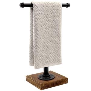 YESSAP Hand Towel Holder, T-Shape Height 13'' Black Hand Towel Holder Stand, Free Standing Hand Towel Holder for Bathroom Countertop, Rustic Brown, TH006