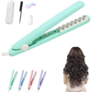 Mini Dual Purpose Curling Iron, 2-in-1 Mini Curling Iron for Hair, Mini Straightener Flat Iron (Green)