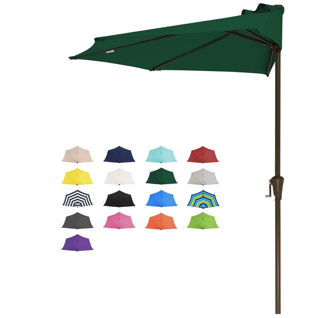 JEAREY 9ft Half Umbrella Outdoor Patio Umbrella Market Umbrellas with Crank, 1/2 Round Wall Umbrella 5 Sturdy Ribs UV Protection for Pool Garden Balcony Deck, Dark Green
