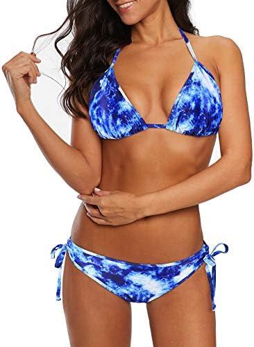 American Trends Women's String Two Piece Halter Top Triangle Bikini Set with Tie Side Bottom Sexy Swimsuit Bathing Suits XL