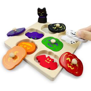 Halloween Pumpkin Wooden Pegged Puzzles Montessori Toys for Toddlers Kids Boys Girls Halloween Party Favors Treat Bags Gifts
