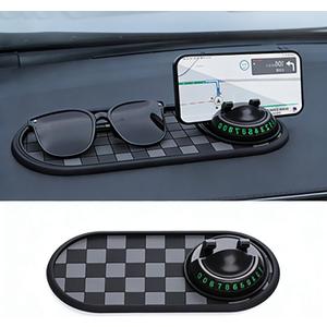 Multifunction Car Anti-Slip Mat with 360 Rotating Phone Holder, Car Dashboard Mat with Hidden Parking Number Plate, Anti-Slip Phone Pad for for Sunglasses Keys, Universal Car Interior Accessories