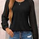 AUTOMET Womens Long Sleeve Shirts Business Casual Dressy Tops Lace Crewneck Work Trendy Fall Fashion Outfits Clothes (Black, XL)