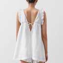 Womens Ruffle Short Set 2 Piece Outfits Fashion Summer Sleeveless Lace Trim Top and Shorts Cotton Pajama Sets (White, S)