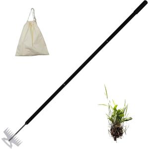 2-in-1 Weed Puller Rake Hand Weeder Garden Tools,New 11 Teeth Uprooting Weeding Tool with Adjustable Long Handle,Manganese Steel Weed Remover Tool for Garden,Lawn Weeding and Loosening SoilBlack