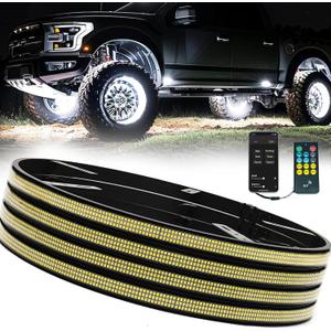 4PCS 17" Ultra-Bright 3920 LEDs Triple Row Pure White Wheel Lights for Truck Car,APP & RF Remote Control Wheel Weel Ring Rim Lighting kit with Strobe Blink Modes,Waterproof IP68,12V