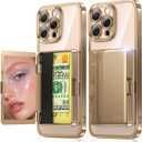 Meifigno for iPhone 16 Pro Max Case Wallet (3-4 Cards & Cash), Built-in Mirror & Kickstand, Surround Raised Lens Protection, Metal Plating Glossy for 16 Pro Max Case with Card Holder, Desert Titanium