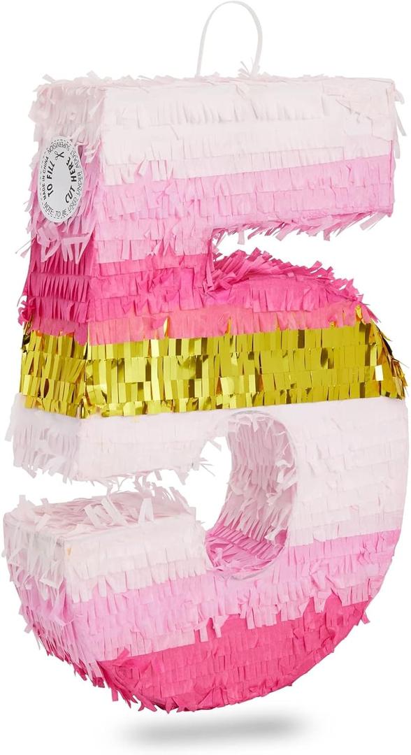 BLUE PANDA Number 5 Pinata - 5th Birthday Celebration & Pinata 5 for Pink & Gold Foil Finish for Princess Party & Birthday Decoration - 16.5 x 11.6 x 3 In, Pack of 1