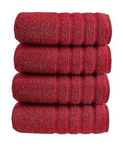 HALLEY Turkish 4 Pack Premium Bath Towels (4 Pieces) 650 GSM Highly Absorbent Super Soft 100% Cotton - 4 Bath Towels (Red)