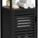 HITNET Bamboo Floor Cabinet, Small Bathroom Cabinet Floor Standing, 4 Tier Narrow Side Storage Cabinet, Space Saving Kitchen Cupboard with Single Door, Black