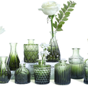 Green Glass Bud Vases Set of 12, Mini Flower Vase for Centerpieces, Small Glass Vases in Bulk for Wedding Decorations, Vintage Vase for Bridal Shower, Party, Recepetion, Home Table Décor