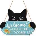 Funny Black Cat Wooden Decoration,Welcome Hope You Like Cats Decor,Cat Wall Decor,Cats Lovers Gifts,Kitty Door Hanger,Kitten Wooden Plaque,Cute Pet Wall Hanging Sign for Porch Yard Bedroom Home (Blue)
