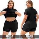 COOTRY Plus Size Two Piece Rash Guard Women Short Sleeve Bathing Suit Zip Up Swimsuit Built in Bra Swim Suit Swimwear (Black, XXXL)