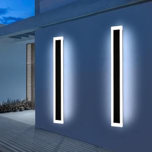 Upgrade Widened 2 Pack Long Outdoor LED Wall Light, 57inch Modern Minimalist Wall Sconces, 3 Color 3000K/4500K/6000K, 50W, IP65 Waterproof, Black Exterior Lighting Fixture for Patio, Garden, Garage