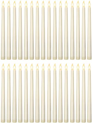 Treela 12 Pcs Flameless Taper Candles Battery Operated Bulk Fake Candles Light LED Candle Sticks Flickering Tapered for Wedding Anniversary Decoration(Basic,11 Inch,Ivory)