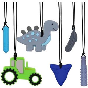 Chew Necklaces for Sensory Kids, 6 Pcs Chewy Necklace Teether for Boys and Girl to Chewing Biting and Teething, Silicone Chewable Fidget Necklaces for Autistic Toddlers Children Teens and Adults