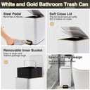XLHOMO Small Bathroom Trash Can with Lid Soft Close, 1.8 Gallon Stainless Steel Garbage Can with Removable Inner Bucket,75Count Trash Bags, Slim Step Pedal Trash Bins