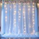 Baby Blue Sheer Tulle Backdrop Curtains with Lights String for Parties Baby Shower Decorations for Boy Bridal Shower Birthday Party Photo Shoot Background Wall Decorations 108ft(2 Panels 58ft)