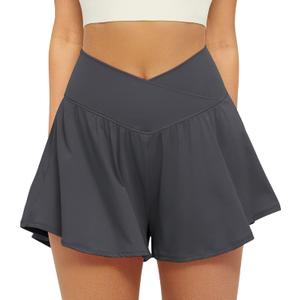 FireSwan Crossover Athletic Shorts for Women 2 in 1 Flowy Running Shorts with Pockets Spandex Butterfly Workout Tennis Skorts (Blue, XXXL)
