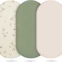 3-Pack Cotton Muslin Bassinet Sheets - Fitted Elastic Mattress Cover for Baby Boys & Girls, Breathable Bedside Bassinet Sheets Neutral Colors (Fits Oval & Rectangle Shape) (Green)