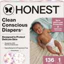 The Honest Company Clean Conscious Diapers for Sensitive Skin | Hypoallergenic, Fragrance Free | Girl Prints | Super Club Box, Size 1 (8-14 lbs), 136 Count (Rose Blossom + Tutu Cute)