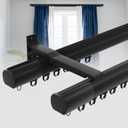 Double Curtain Rod Set for Windows, Heavy Duty Dual Track System with Aluminum Brackets, Decorative Black Curtain Rail for Room Divider, Bedroom & Living Room Drapes (Black, 86")