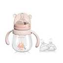 POTATO Glass Baby Bottles, Anti-Colic Breastfeeding Bottles with Medium Flow Nipple, Suitable for Babies 3-6 Months, 2 Replaceable Nipples, 6 oz, Pink